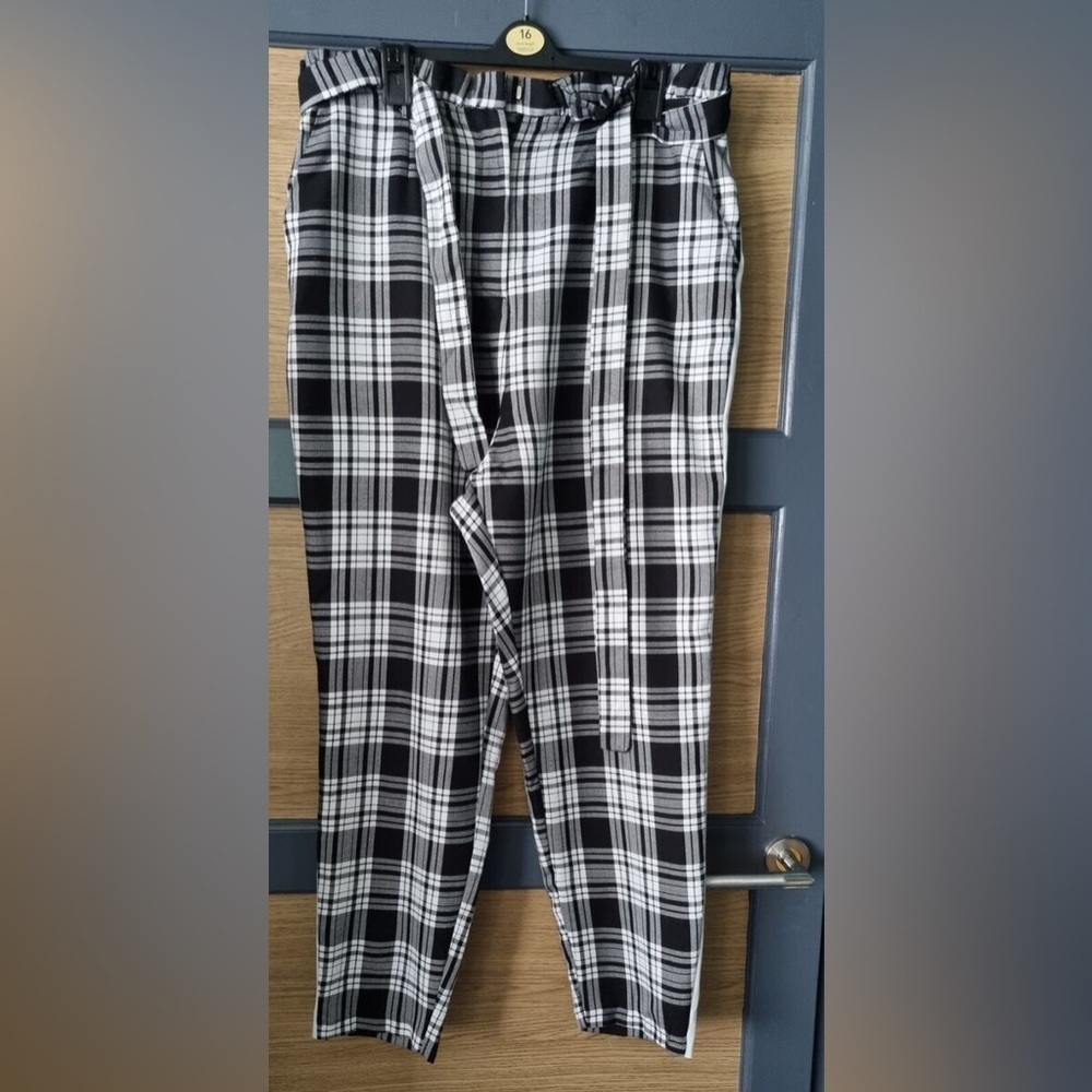 ASOS Black and White Straight Leg Plaid Pants